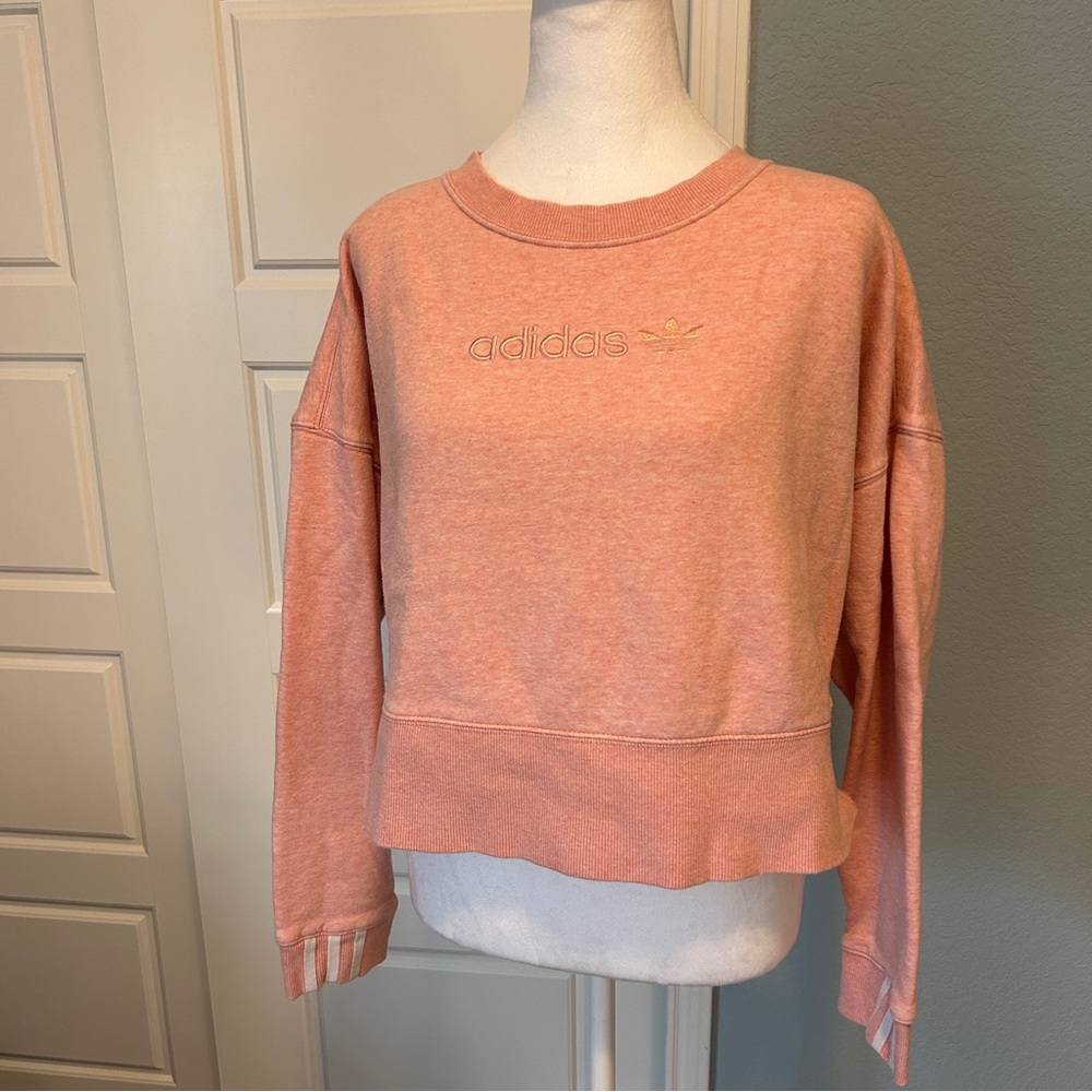 ADIDAS Pink Coral Cropped Crewneck Sweatshirt Womens S